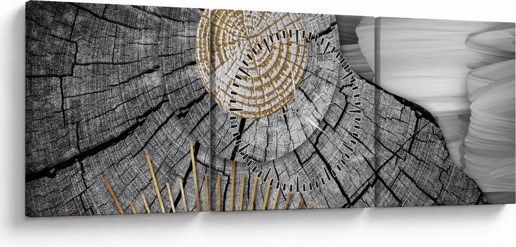 Obraz - Kmeň stromu v koláži (s hodinami) (90x30 cm)