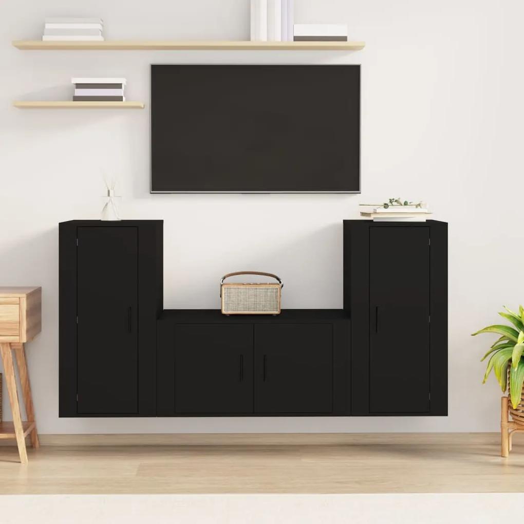3-dielna súprava TV skriniek čierna spracované drevo 3188527