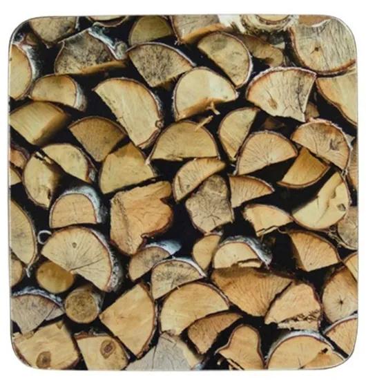 6ks pevné korkové podtácky s motívom dreva Fireplace wood - 10*10*0,4cm