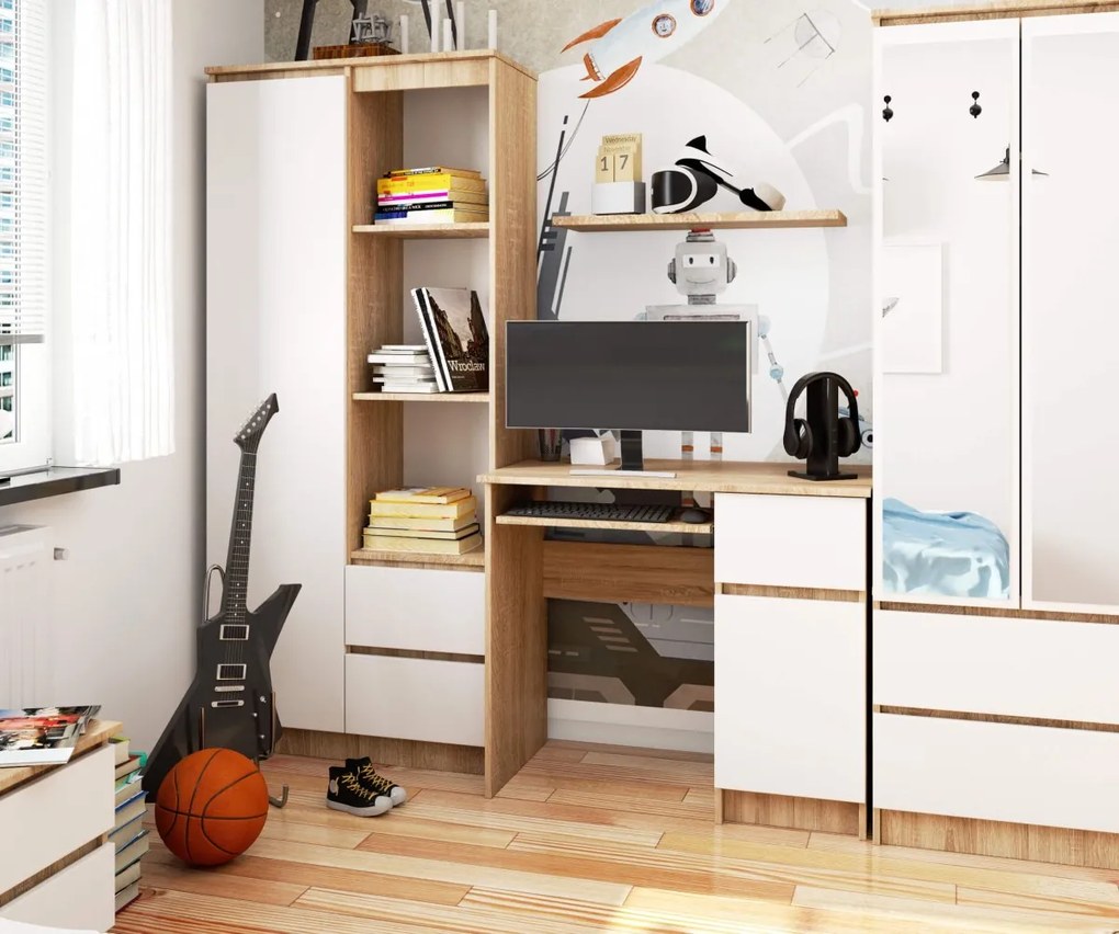 Písací stôl PIKSEL 90 cm dub sonoma/biely pravý