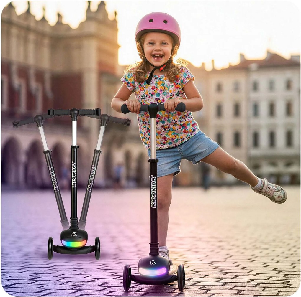 Ricokids Glowi LED balančná Kolobežka pre deti - čierna