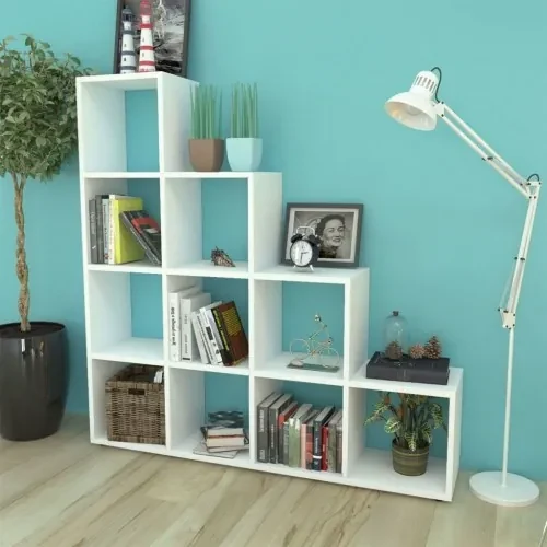 vidaXL Regál na knihy/policový regál v tvare schodov 142 cm, biely-