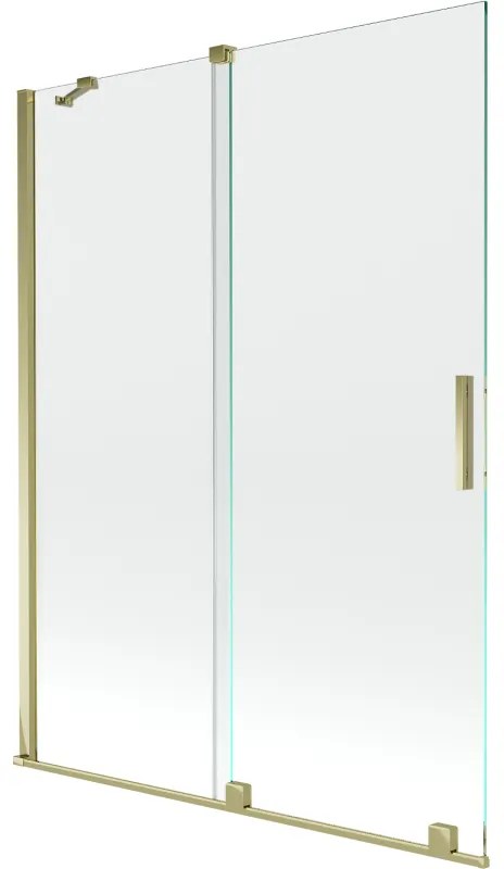 Mexen Velar, 2-krídlová posuvná vaňová zástena 130 x 150 cm, 8mm číre sklo, zlatý lesklý profil, 896-130-000-01-50