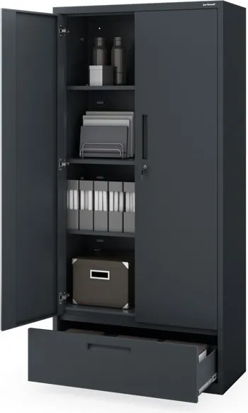 Modulárna kovová multifunkčná skriňa so zásuvkou antracitová MEGAN 1850 x 900 x 400 mm