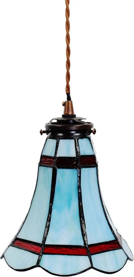 Modrá závesná Tiffany lampa červené pruhy RedLine - Ø 15*115 cm E14/max 1*25W