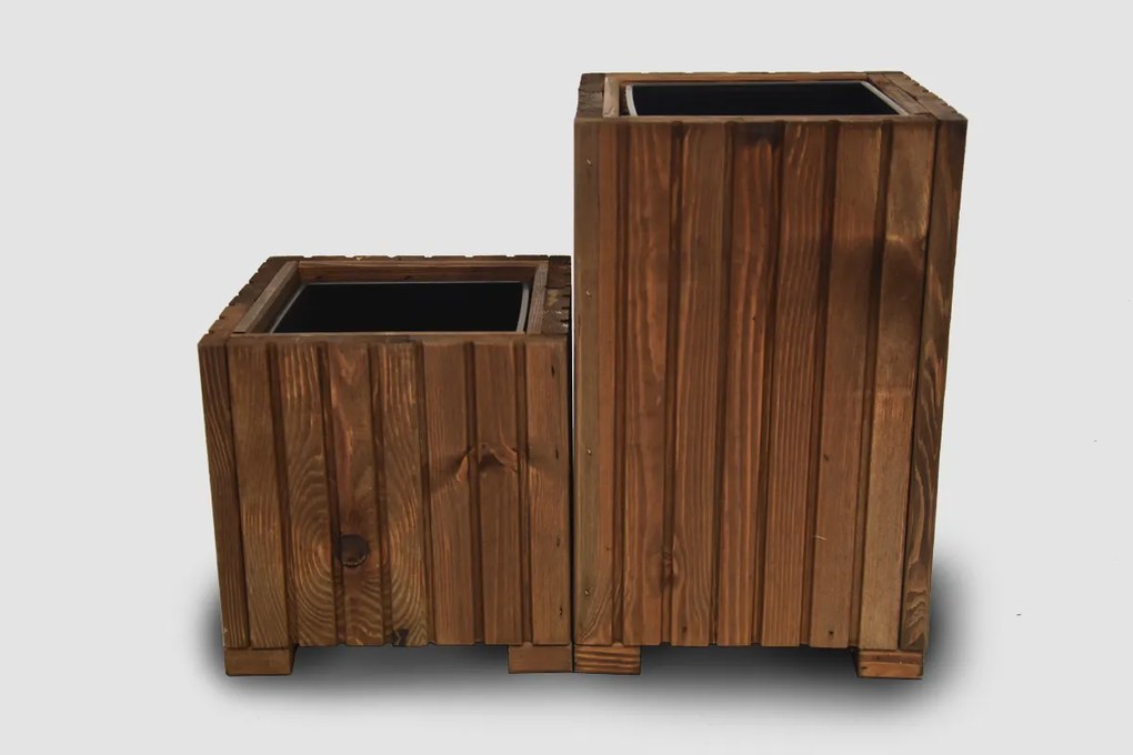 Hranatá Drevený truhlík s plastovou vložkou - hnedá, 25x25x25