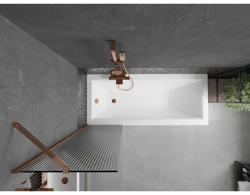 Mexen Next, vaňová zástena 1-krídlová 50 x 150 cm, fixné krídlo, 6 mm sklo s pruhmi, ružové zlato profil, 895-050-000-00-09-60