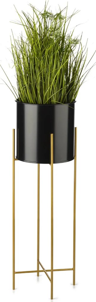 KOVOVÝ KVETINÁČ SO STOJANOM GLAMOUR 75X24 CM ČIERNA/ZLATÁ