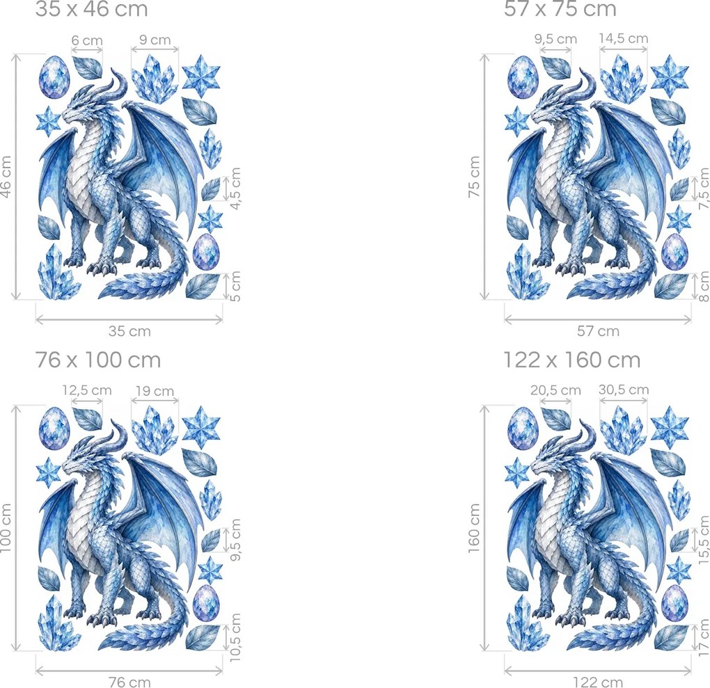 Ledový drak s krystaly arch 35 x 46 cm