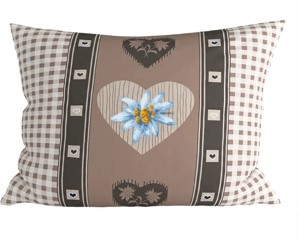Polybavlnená obliečka na vankúš HEART RETRO POLY 70x90 cm, hnedý