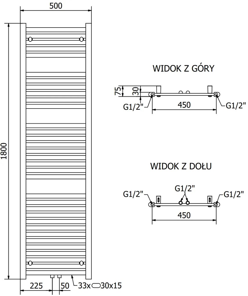 Mexen Hades, elektrické vykurovacie teleso 1800 x 500 mm, 900 W, chrómová, W104-1800-500-2900-01