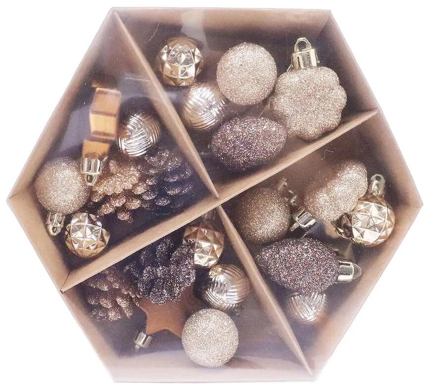 Súprava 25 vianočných gúľ 5 cm + 4,5 cm + 3 cm mix b25zlbr