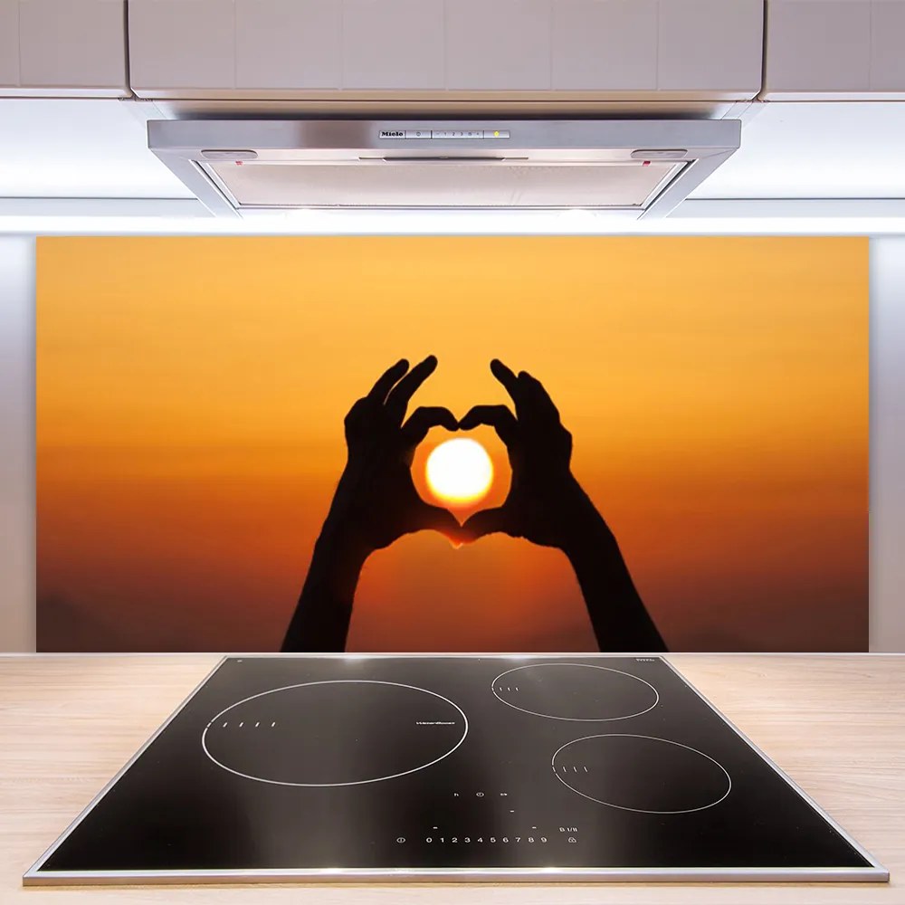 Sklenený obklad Do kuchyne Ruky srdce slnko láska 140x70 cm