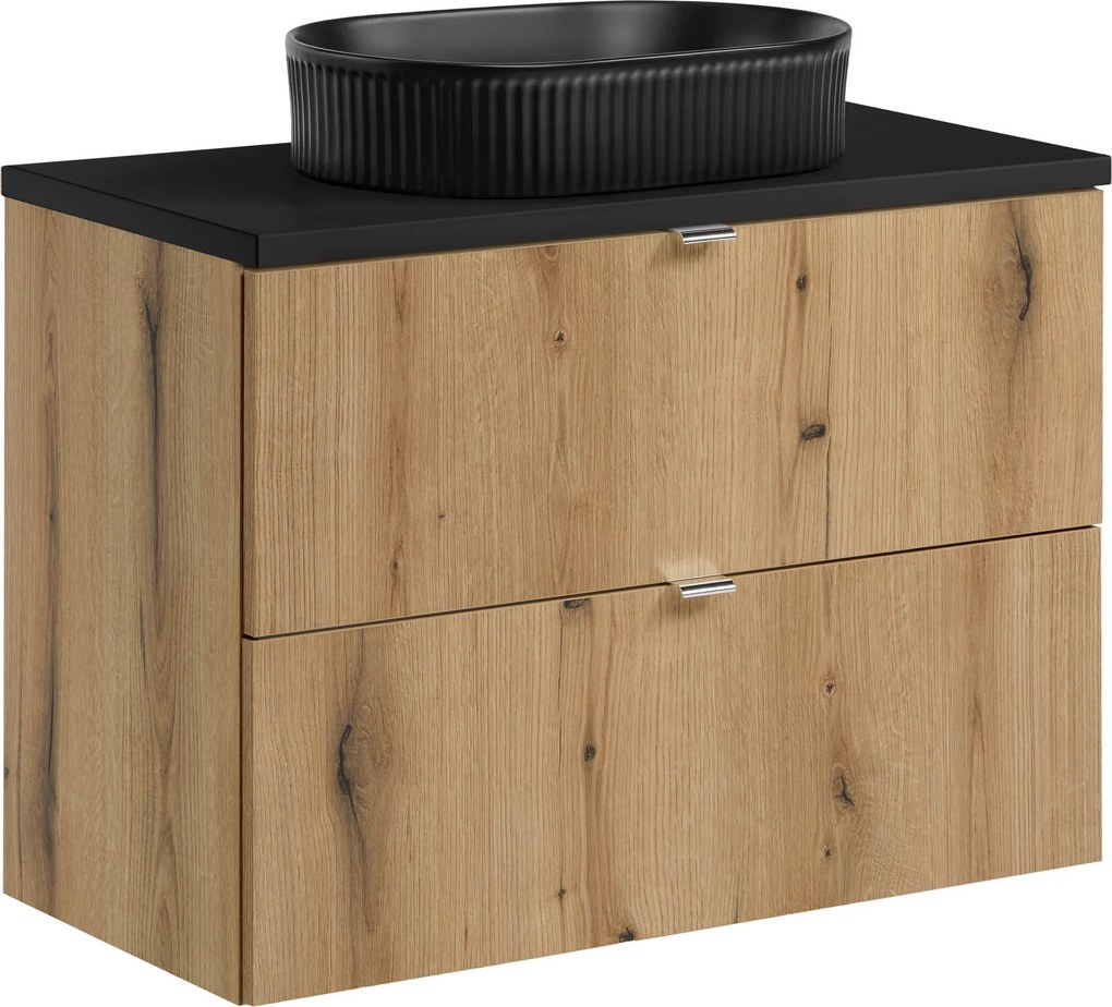 Comad Kúpeľňová skrinka s doskovým umývadlom SET-NOA B BLACK 80 dub coast evoke/čierna mat