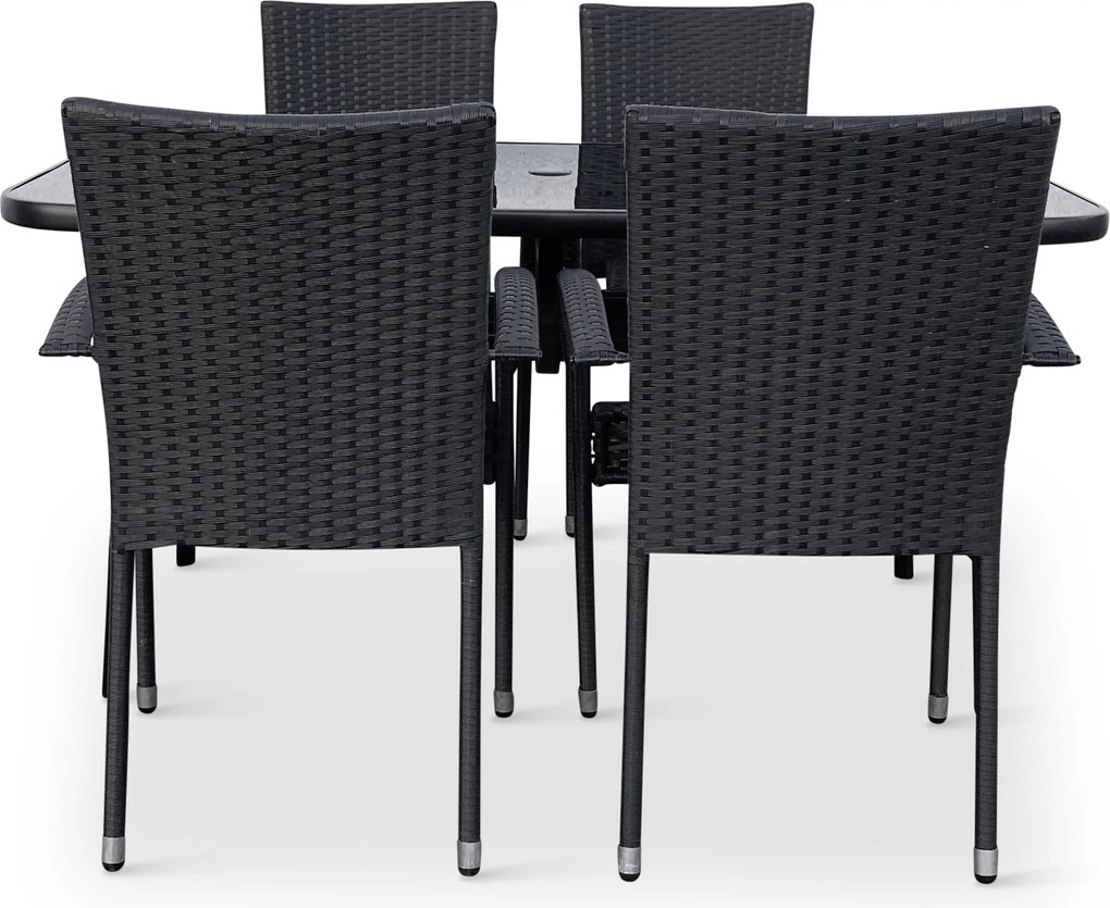 Noela Záhradný jedálenský set Klaudia čierny + 4x ratanová stolička Paris KD