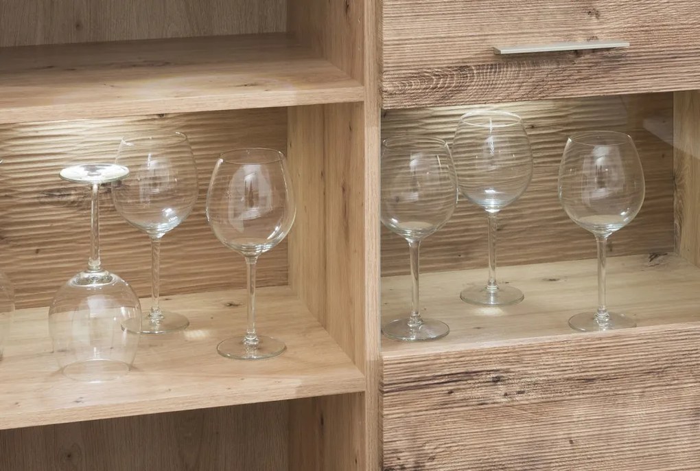 Obývacia stena Grande, dub artisan / dub Ribbeck, s osvetlením