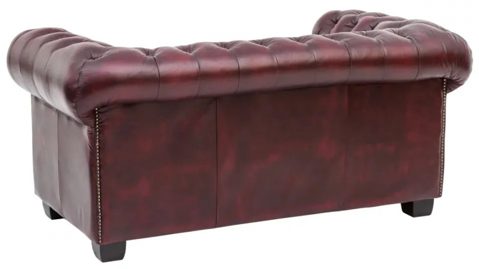 furniture-nabytek.cz - Masívna dvojmiestna pohovka Chesterfield z pravej kože, červená – 155×90×72 cm