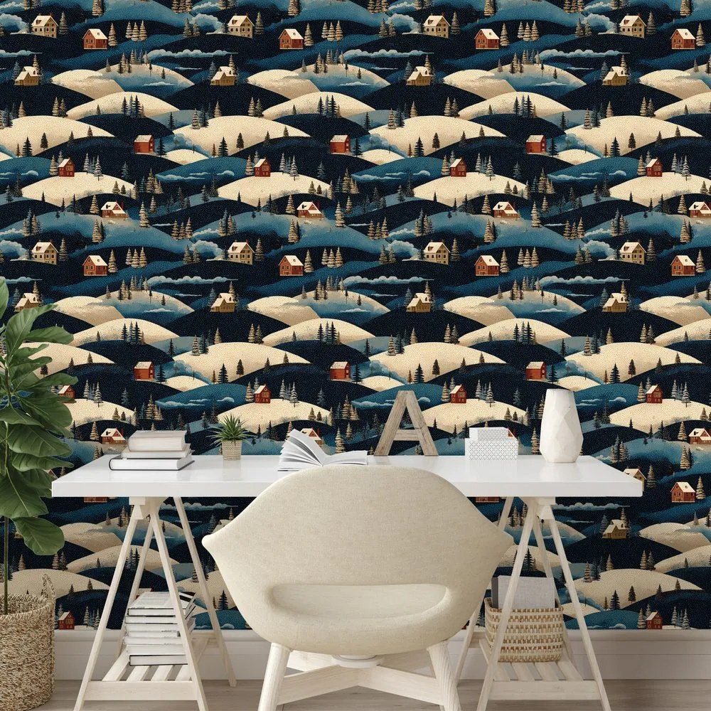 Tapeta zimná dedina v horách