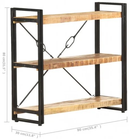 vidaXL Knižnica s 3 policami 90x30x80 cm mangovníkový masív-