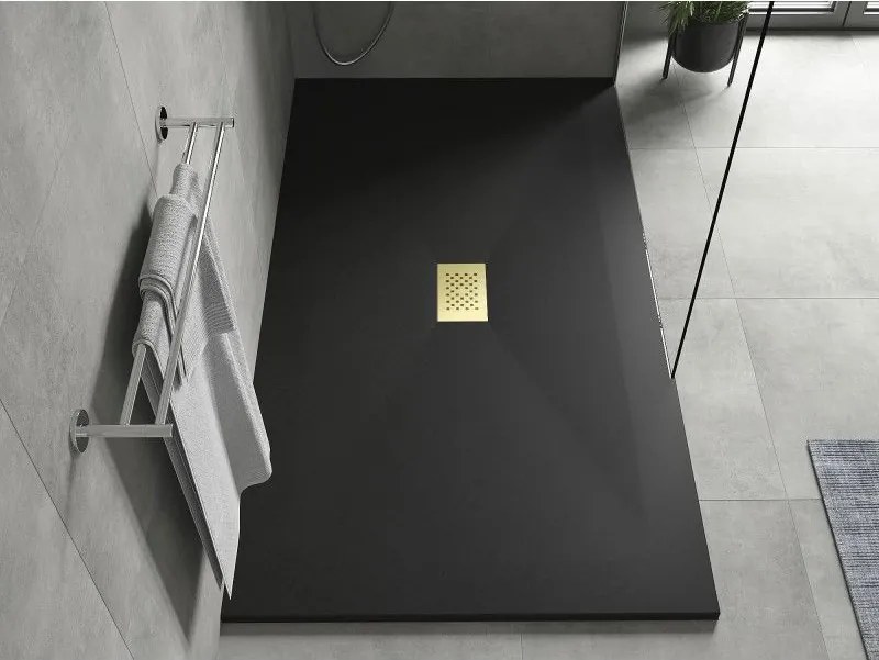Mexen Hugo, obdĺžniková sprchová vanička SMC 150 x 100 cm, čierna, zlatá krytka, 42701015-G