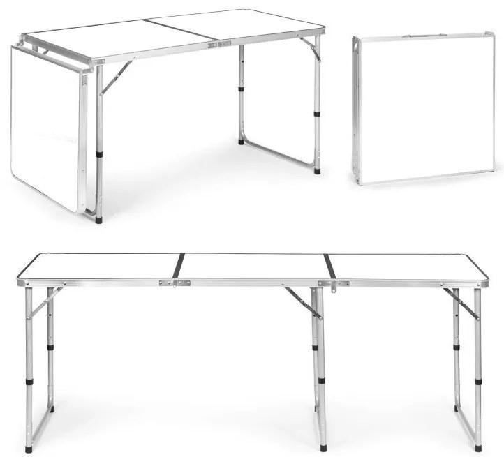 Skladací cateringový stôl 180 x 60 cm biely 3-časťový