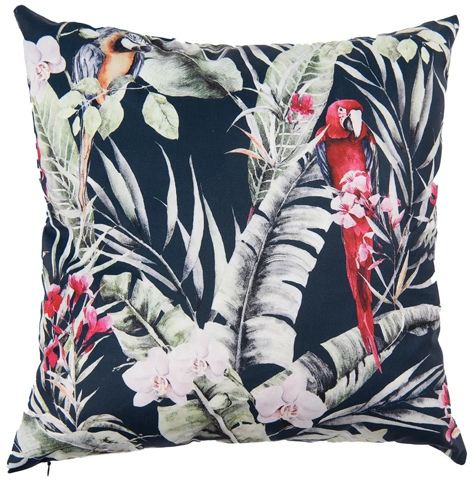 Čierna obliečka na vankúš s papagájom Ara - 45*45 cm