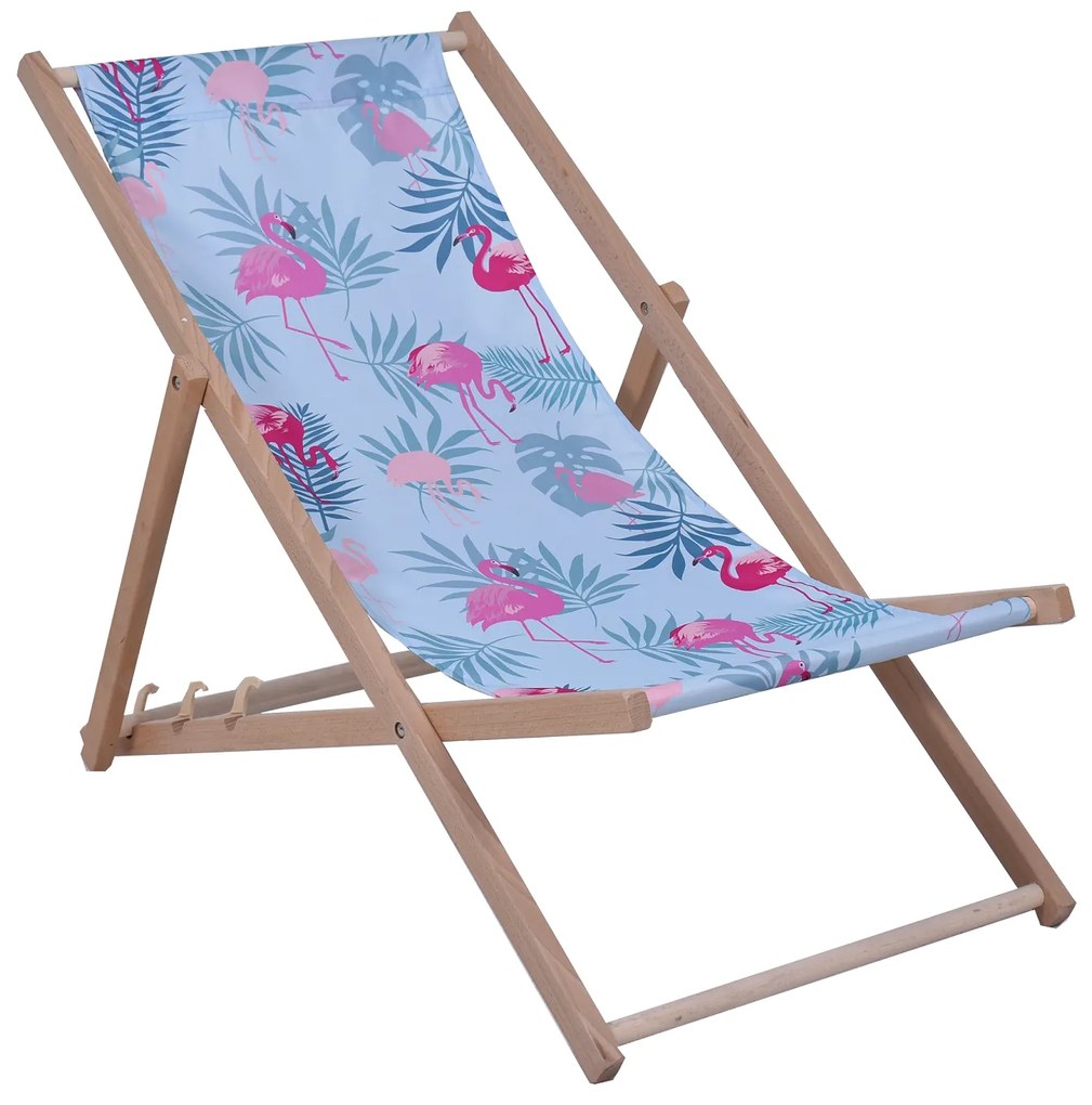 Drevené záhradné ležadlo – s motívom plameniaka a listov