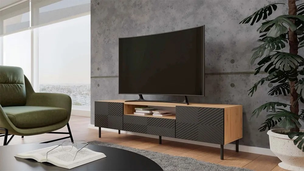 TV stolík KAMA 160 cm dub artisan/čierny II