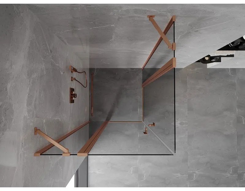 Mexen, Mexen Mist Duo výklopný sprchový kút 110 x 110 cm, transparentný, brúsená meď - 8A4-110-110-65-00