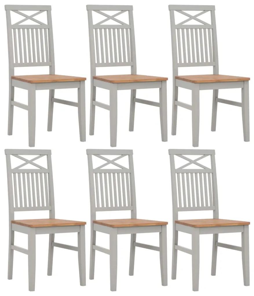 vidaXL Jedálenské stoličky 6 ks, sivé, dubový masív