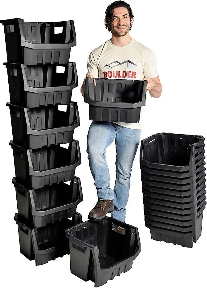 Prosperplast Dielenský úložný box so skosenou hranou HEAVY DUTY, čierny, 40 × 29 × 28 cm, M
