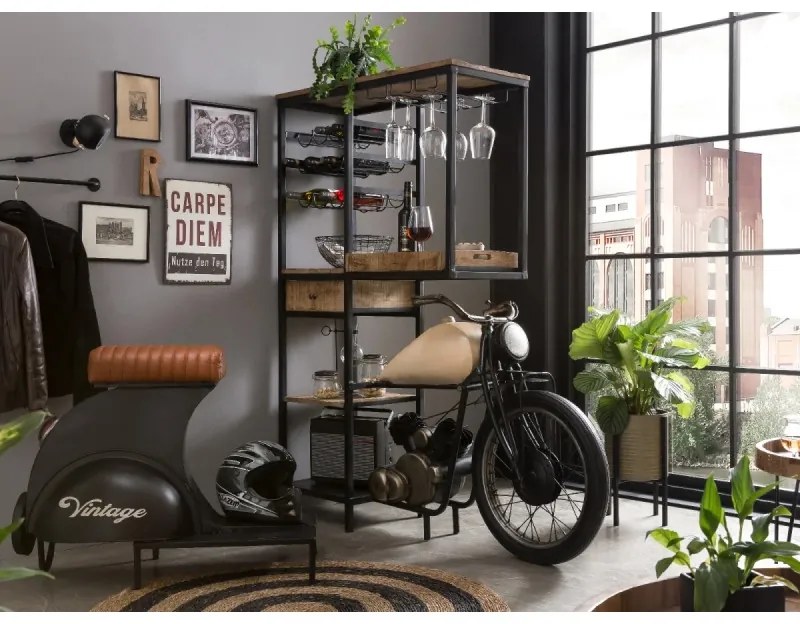 furniture-nabytek.cz - Barová stolička Skúter, lakovaný kov, hnedá / čierna
