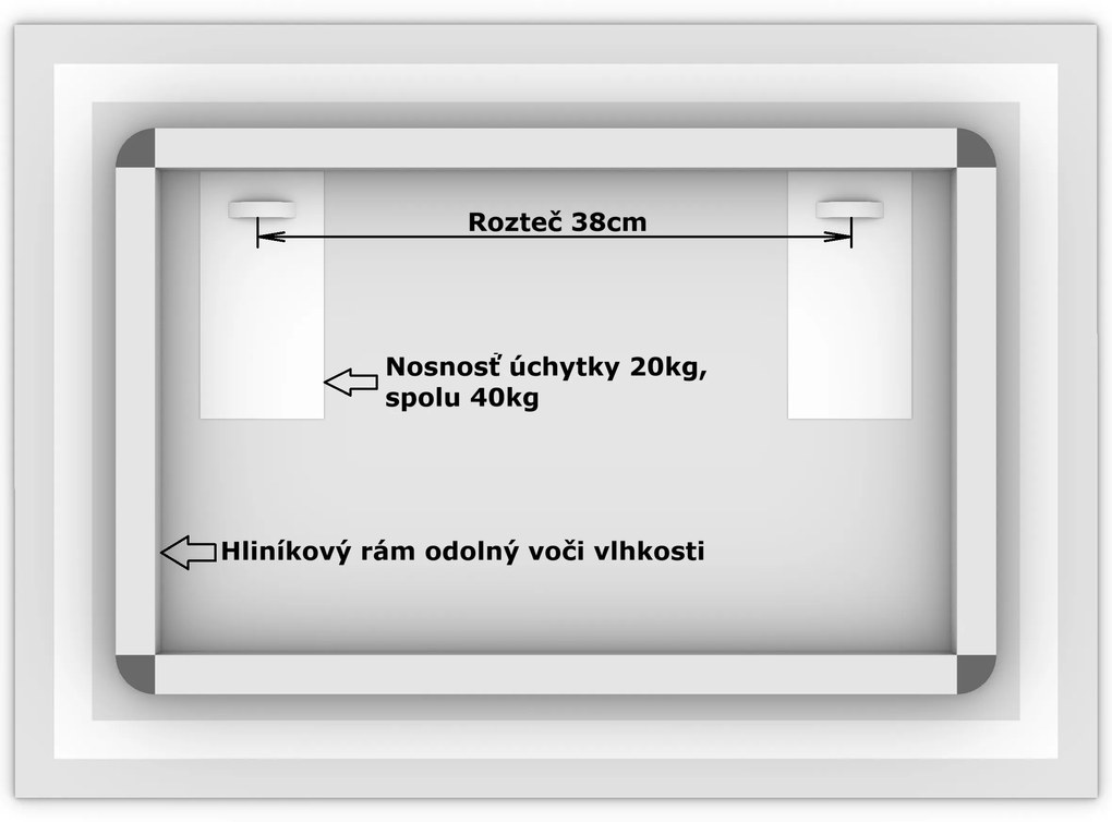 LED zrkadlo Moderna 70x50cm teplá biela - diaľkový ovládač Farba diaľkového ovládača: Biela