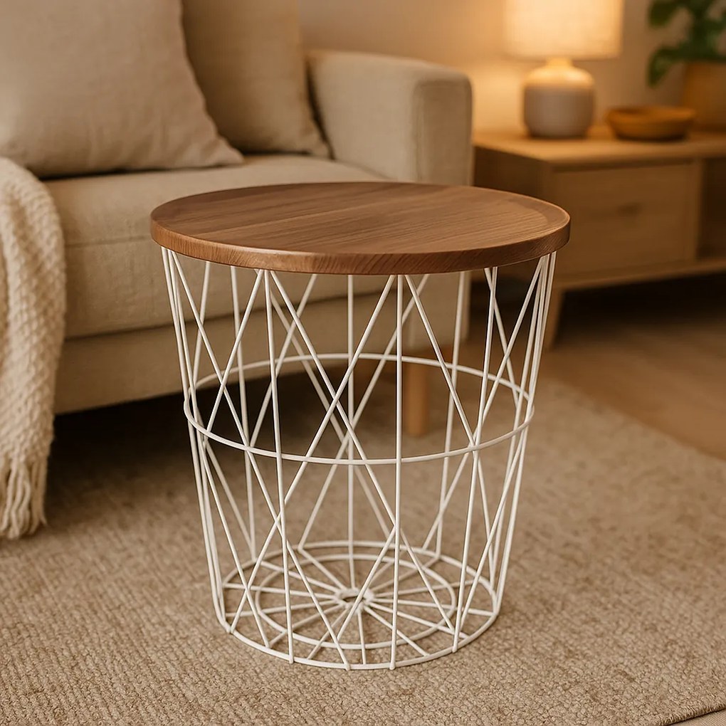 Odkladací drôtený stolík s MDF doskou 37 x 39 cm, béžovÁ