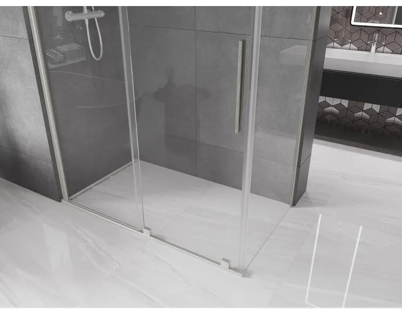 Mexen Velar, sprchový kút s posuvnými dverami 150 x 75 cm, 8mm číre sklo, brúsená oceľ, 871-150-075-01-97