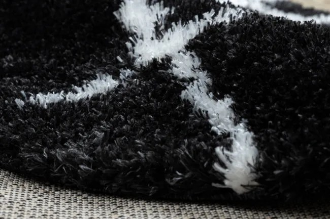 Koberec FLUFFY kruh shaggy kratka, trellis - antracit / biely