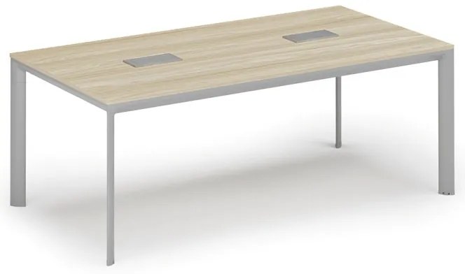 Rokovací stôl PRIMO INVITATION, 200x100 cm, dub prírodný + 2x stolná zásuvka TYP VI, strieborná