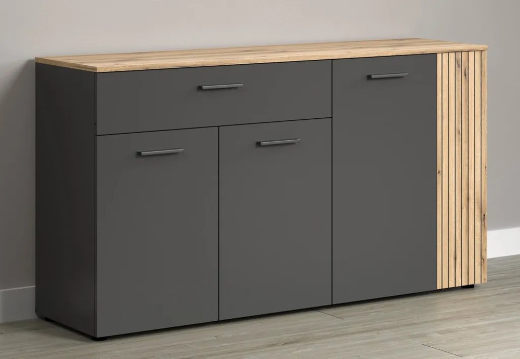 Komoda so zásuvkou Esteban 150 cm, antracit/dub evoke