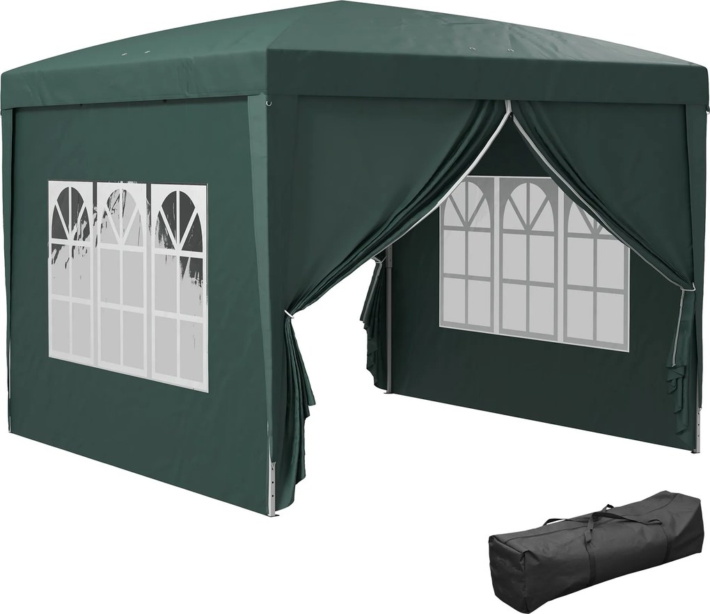 Pavilón Outsunny cca 3x3m, vodoodolný, stabilný, zimný a skladací pop-up pavilón, UV ochrana 50+, skladací party stan do záhrady s 4 bočnými panelmi,