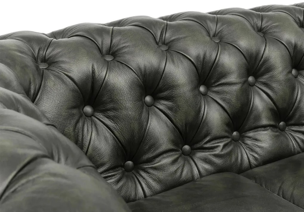 furniture-nabytek.cz - Dvoumístná pohovka Chesterfield z pravé kůže, zelená – 155×90×72 cm