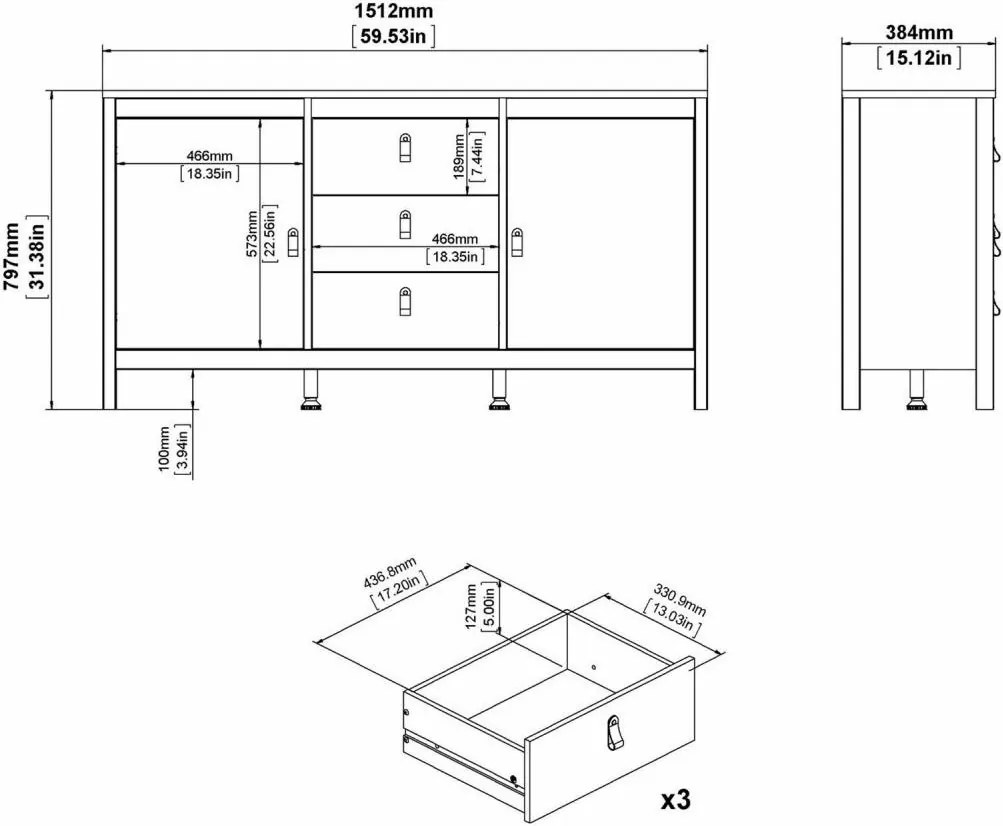KOMODA DVE ZÁSUVKY 151 cm biela