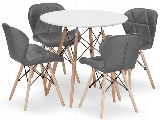 Jedálenský stôl TODI biely 80 cm so štyrmi stoličkami LAGO sivé, ekokoža