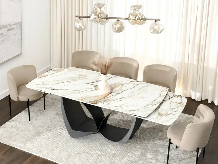 Moderný rozkladací stôl EVELYN béžový mramor + čierna