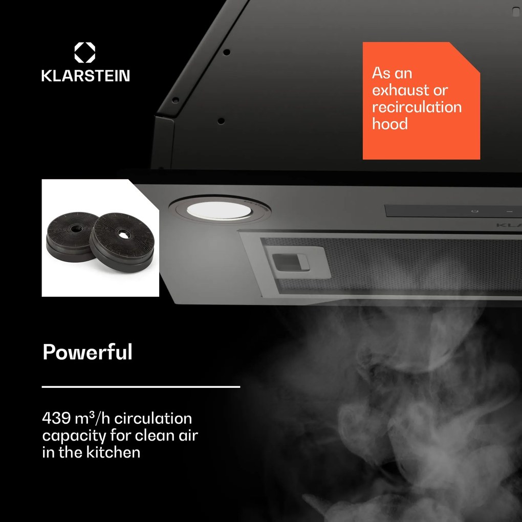 Klarstein Paolo 52 vstavaný Digestor 52 cm 439 m³/h LED Touch A++