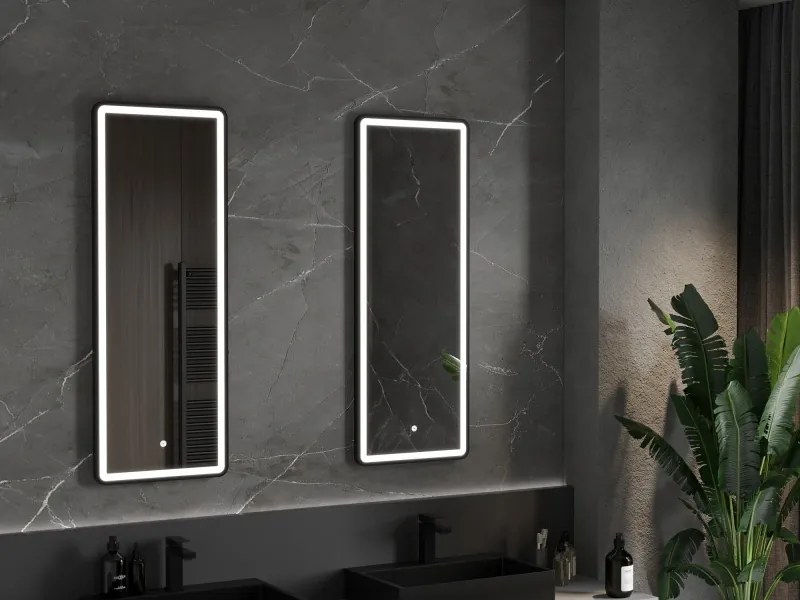 Mexen Coro podsvietené kúpeľňové zrkadlo 45 x 120 cm, LED 6000K, proti zahmlievaniu, čierny rám - 9817-045-120-611-70