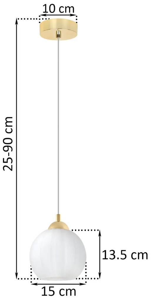 Závesné svietidlo Costa, 1x biele sklenené tienidlo, g