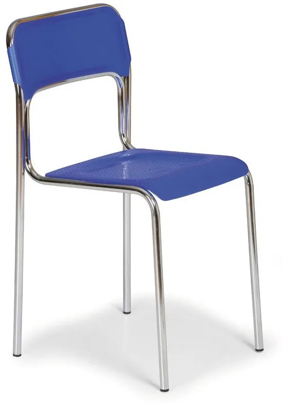 Plastová jedálenská stolička ASKA, modrá, chrómované nohy