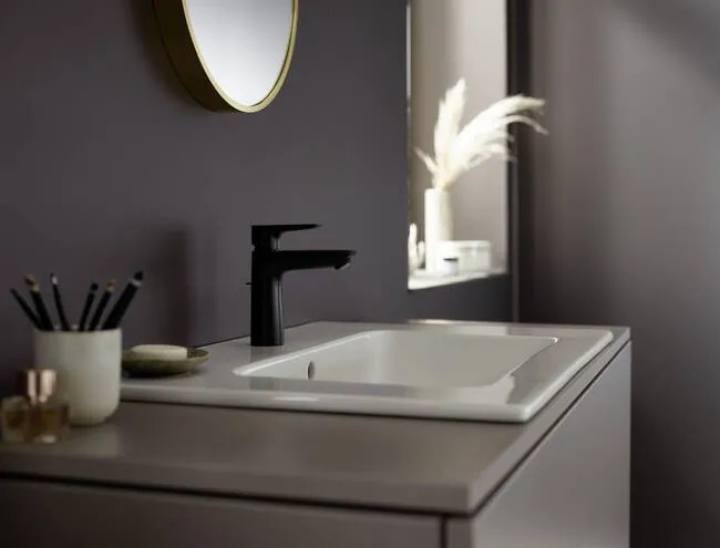Hansgrohe Talis E, páková umývadlová batéria 110 CoolStart s odtokovou súpravou s ťahadlom, čierna matná, HAN-71713670
