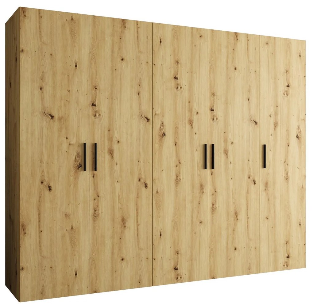 Šatníková skriňa 250 cm Borry 1 (dub artisan + čierna). Akcia -20%. Vlastná spoľahlivá doprava až k Vám domov. 1125778