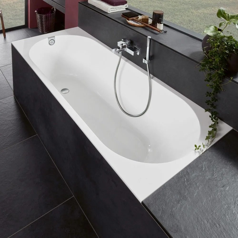 VILLEROY &amp; BOCH Oberon 2.0 pravouhlá vaňa z materiálu Quaryl, odtok zboku, 1800 x 800 x 470 mm, biela alpská, UBQ181OBR2DV-01